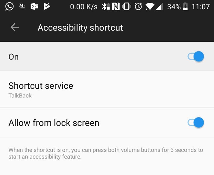 Android TalkBack Accessibility shortcut screenshot